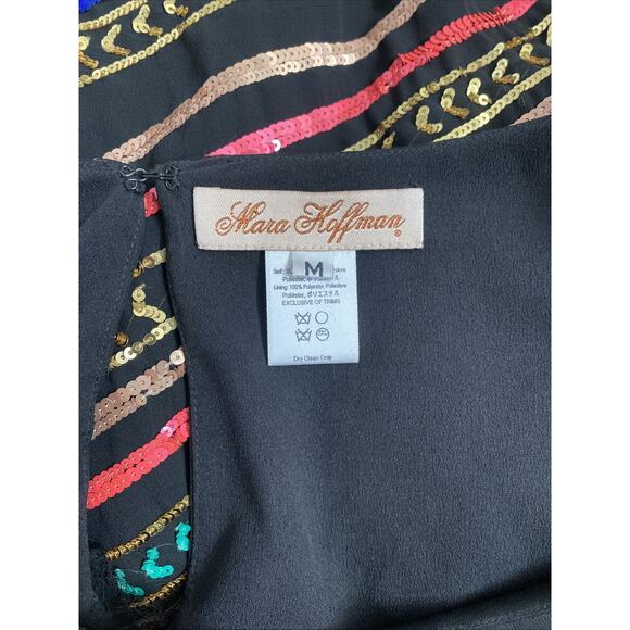 NWT Mara Hoffman Mini Dress Black Striped Multi Color Sequin Long Sleeve… - Picture 8 of 9